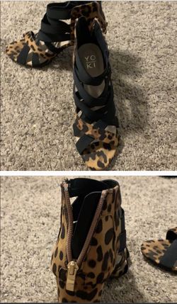 Vegan suede leopard block heels