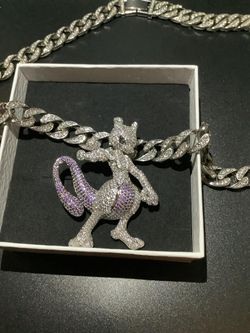 Pokémon Pendant featuring Mewtwo Paved Charm and Cuban Link Chain