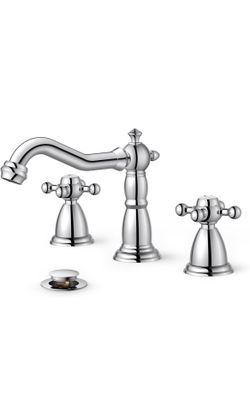 FORIOUS Bathroom Faucets for 3 Hole Sink Polished Chrome, 2-Handle 8 Inch Widespread Antique Vintage Bathroom Sink Faucet for Vanity RV Farmhouse with