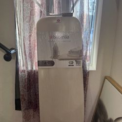 Brabantia Ironing Board B 49 x 15 In with Steam Iron Rest, Ecru Cream Cover and White Frame