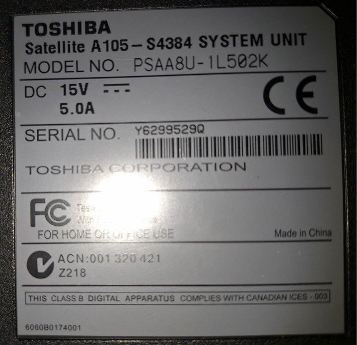 Toshiba Laptop For Parts