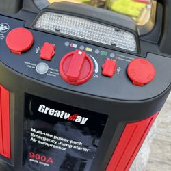 Greaway Jump Starter W Air Compressor And LED light 12V 900peak Amp Brand New Pickup Only 