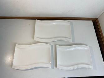 MALACASA Flora Porcelain Platter Set of 3 Ivory White