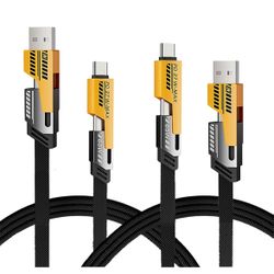 3-pack, 4-in-1 USB-C Cable, PD 65W Fast Charging Cable & Data Sync,Flat Braided Charger Cord with Type C/USB A for Laptop iPhone iPad MacBook Samsung 