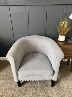 Faux Suede Blue Armchair - Good Condition