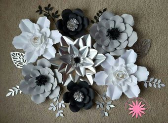 Paper flowers decoration ( Silver,gray And White)