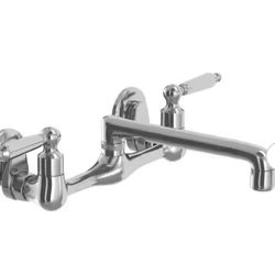 Glacier Bay Builders Double-Handle Wall Mount Low-Arc Standard Kitchen Faucet in Polished Chrome