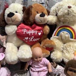 Assorted Plush Toys and Dolls Collection 13 large 12 smaller