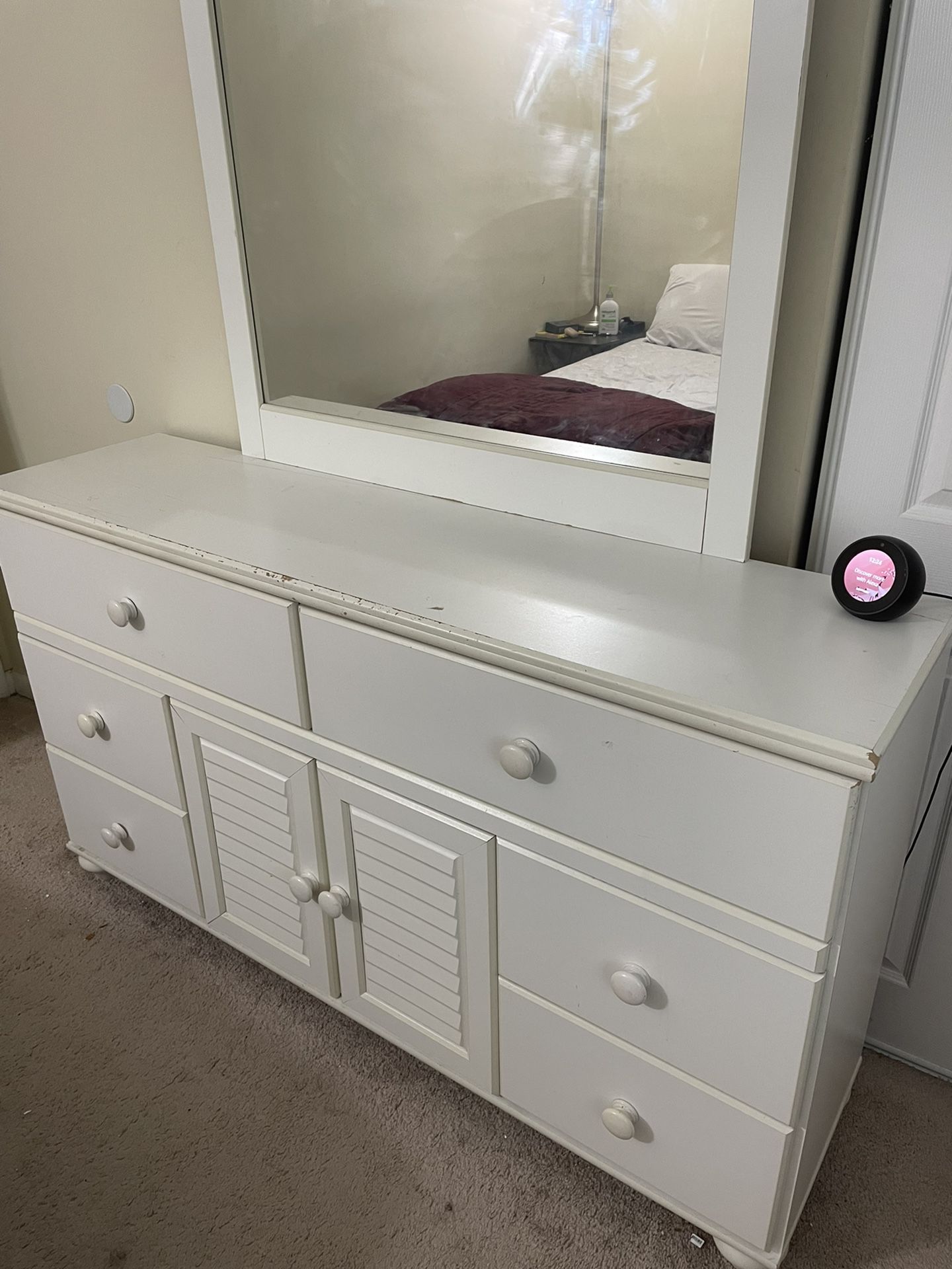 Dresser With Mirror and matching Night Stand In White 