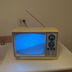 Vintage Yellow Quasar B&W Television 