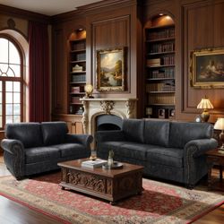 Couchus Living Room Furniture Sets,Sofa Sets And Couch Sets For Living Room,Mid-Century Vintage Sofa Couches With Rivet Design (Grey, Loveseat+3 Seate