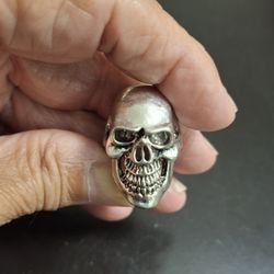 Large Stainless Steel Skull Biker Ring Brushed Size 8.5-8.75