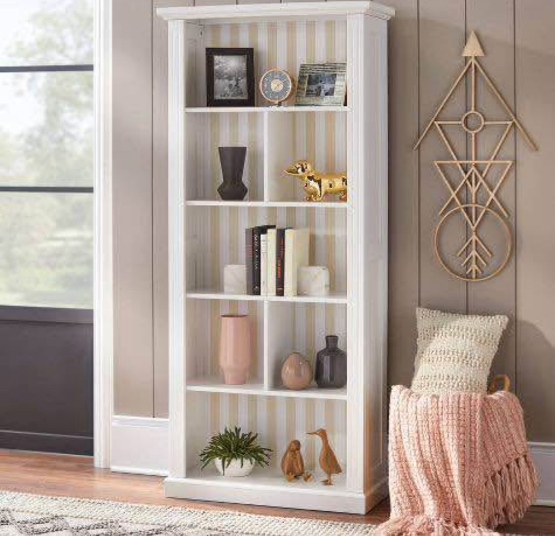 New White Grey or Striped Background Beveled Bookshelf