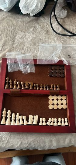 Wooden Chess and Checkers Set with Caseh