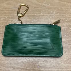 Louis Vuitton, Green Leather Coin Keychain Pouch- 