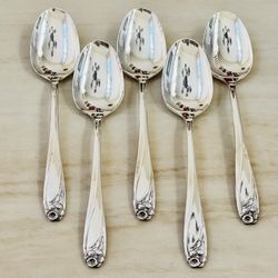 5pc 1847 Rogers Bros Silverware Daffodil Teaspoons 6” Glossy International Silverplated