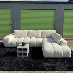 Creme Beige Puff L RAF Sectional Sofa 