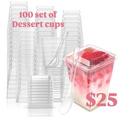 100 Pack 5 oz Plastic Dessert Cups with Lids, Yogurt Parfait/Appetizer Cup with Lids for Party, Mini Dessert Cups with Spoons Dessert Shooter Cups for