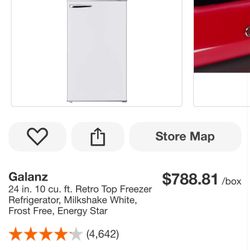 Galanz 24 in. 10 cu. ft. Retro Top Freezer Refrigerator, Milkshake White, Frost Free, Energy Star