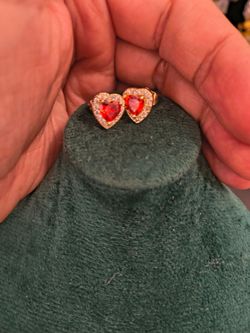 18k gold filled heart earrings with garnet