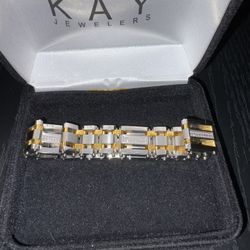 Mens Two-Tone Stainless Steel Cubic Zirconia Bracelet