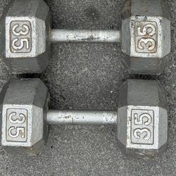Dumbbells 35lbs Pair In Solid Condition Workout Weights