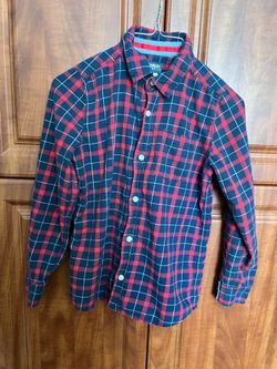 Oshkosh Kids Boy Red Plaid Cotton Long Sleeve Button Collar Shirt Size 12
