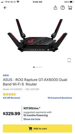ASUS   ROG Rapture GT AX Dual Band Wi Fi 6 Router for Sale in