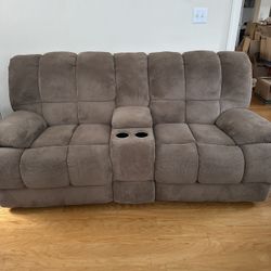 Reclining Couch With End Table And Lamp