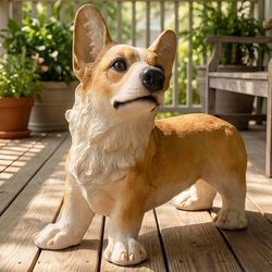 Charming Realistic Welsh Corgi Dog Statue | Realistic Animal Statues, Real Dog Statue Ornaments Perfect for Indoor & Outdoor Pet Decor - Home, Garden,