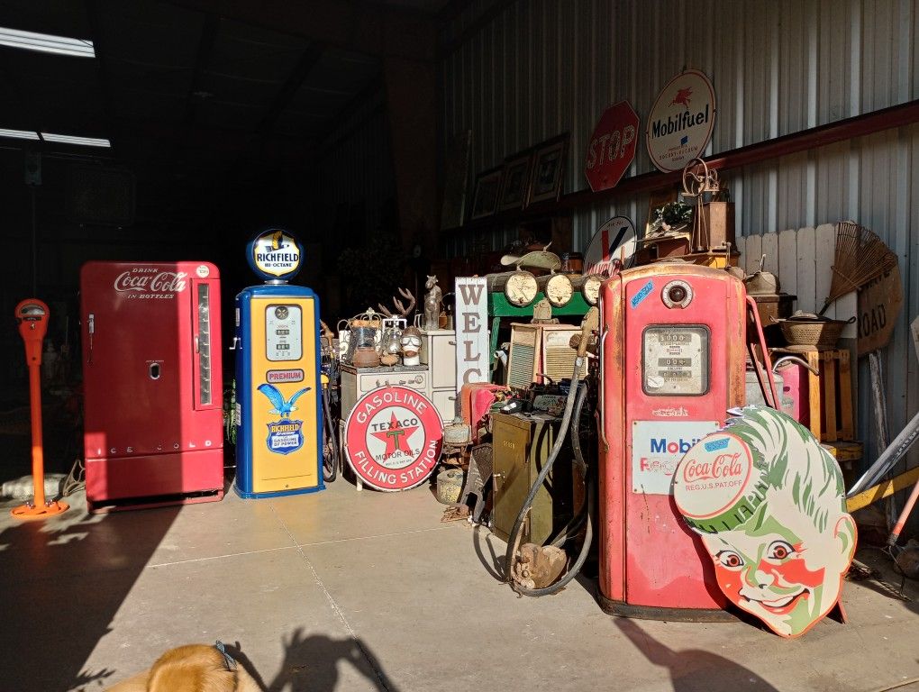 Antique And Vintage Collectibles Such As Trikes, Gas Pumps And Pedal Cars