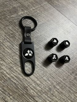 Matte Black Mitsubishi Car Wheel Tire Valve Caps Stem With Keychain