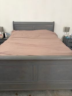 Gray Wood Sleigh Bed Frame