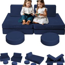 MeMoreCool Modular Kids Couch for Playroom, Navy Foam Play Couch for Toddlers, Building Fort Explorer Sofa