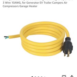 NEMA 10FT 30 Amp L6-30P to SJTW Extension Cord 10/3 Heavy Duty - New