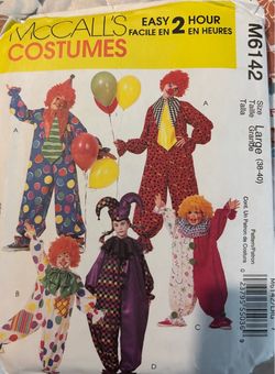 Adult Clown Costumes McCall’s M6142 Size Adult Large 38-40 New Uncut