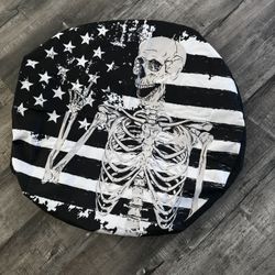 Human Skeleton ,American Flag Spare Tire Cover, RV. Jeep Off Road Vehicles .