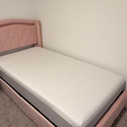 Twin Size Bed (Pink) & Foam Mattress 