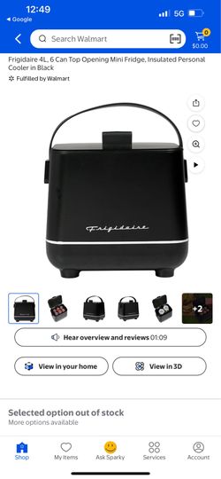 Frigidaire 4L, 6 Can Top Opening Mini Fridge, Insulated Personal Cooler in Black or white