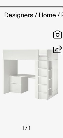 Selling an IKEA loft bed set in white.
