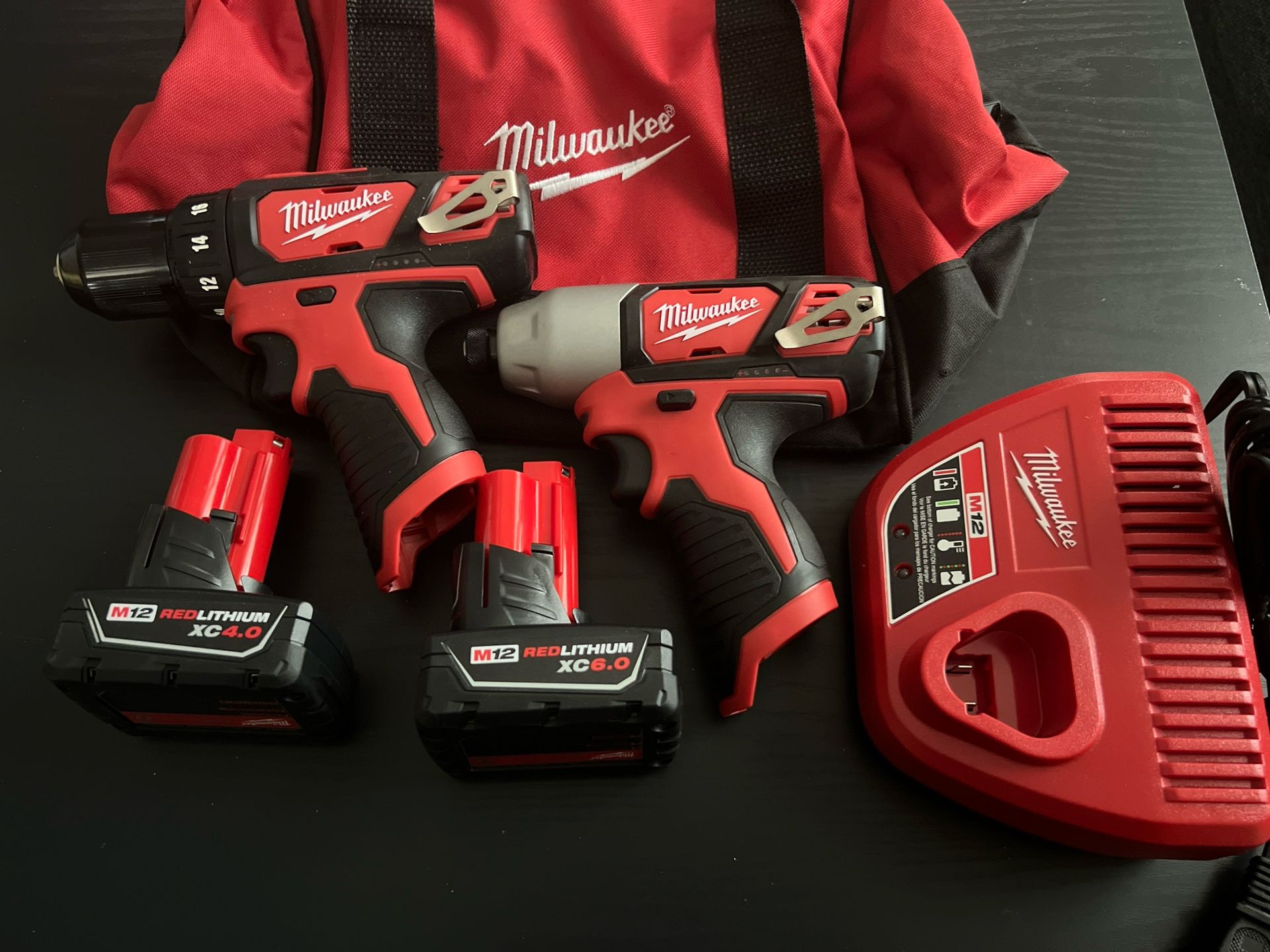Milwaukee M12 Drill and Impact Kit 4.0 6.0 Battery Charger Bag