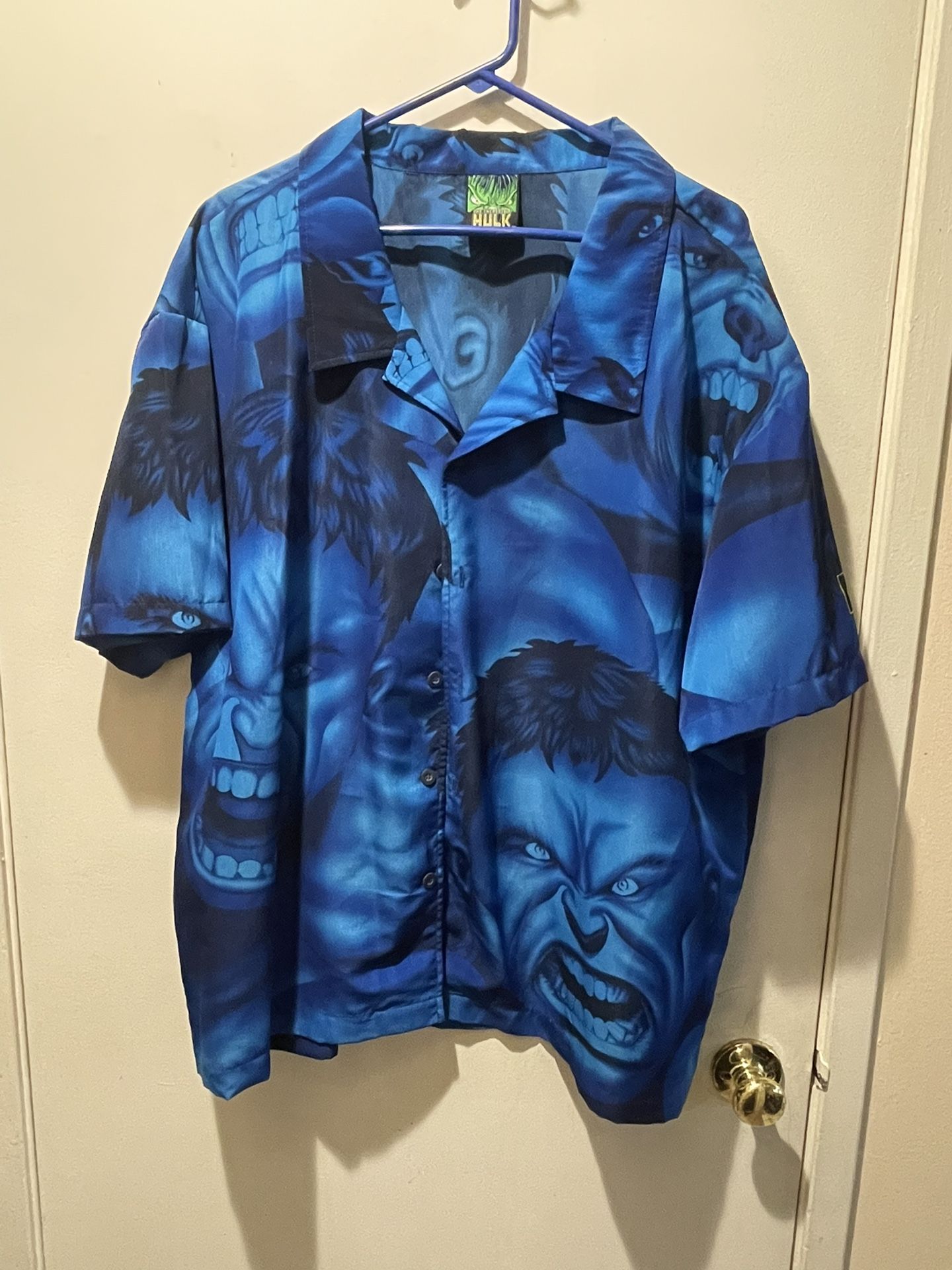 Vintage Incredible Hulk Marvel Comics Blue All Over Print Button Shirt ...