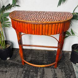 Vintage Rattan Entryway Console Table