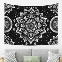 Black Golden Mandala Tapestry Astrology 60x80in