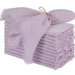TURSTIN 12 Pieces Cotton Linen Cloth Napkin Handmade Cloth Napkin With Fringe 17 X 17 Inch Soft Cloth Dinner Wedding Napkin Square Rustic Fringe Napki