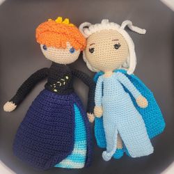 Handmade Amigurumi Crotchet Anna & Elsa Disney Frozen Dolls