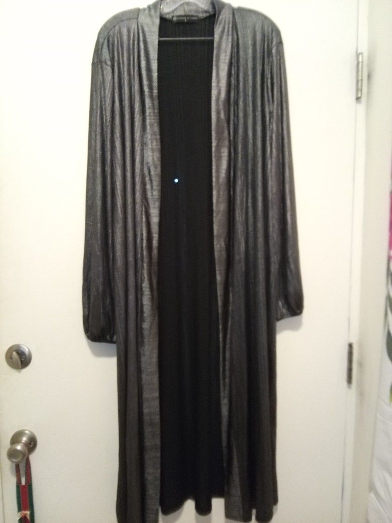 Glamourous 3X Fashion To Figure Full Length Tunic Long Sleeve Gun Metal Silver Plus Size Clothing Fashion Event Going Out Fancy Make Any Outfit Cute
