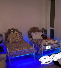 MOVING SALE - Light Up Twin bed Frame and Memory Foam Mattress
