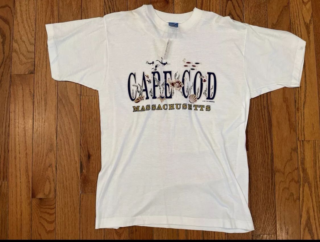 Cape Cod Massachusetts T-Shirt 90s Fish Ocean Tee Beach New Vintage Adult Large