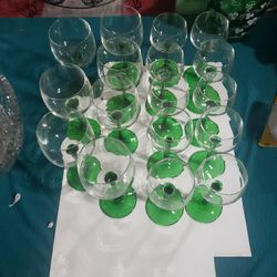 17 Wine Glasses with Green Stems